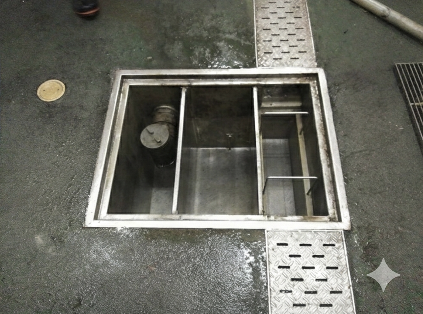 清掃完了後のきれいなグリストラップ内部