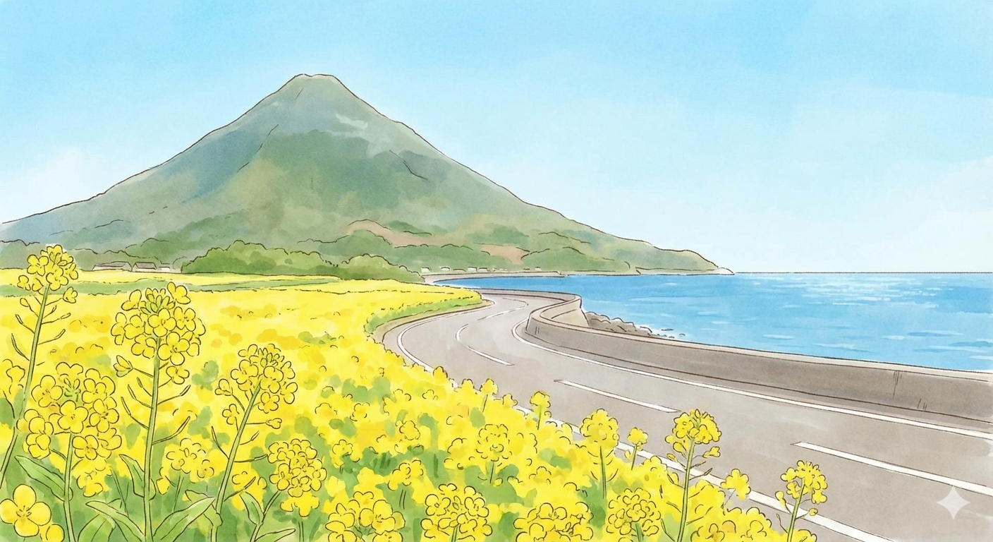 指宿の菜の花と開聞岳