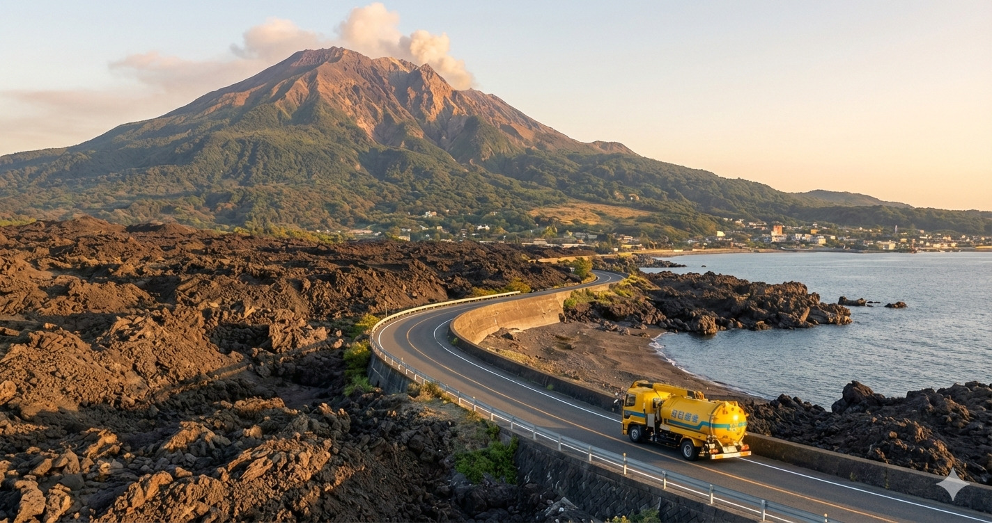 雄大な桜島と麓の集落